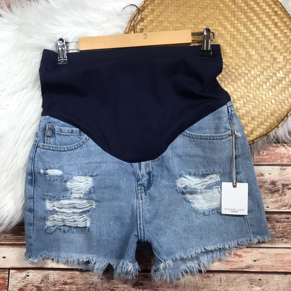 NEW pinkblush maternity denim shorts frayed distressed.